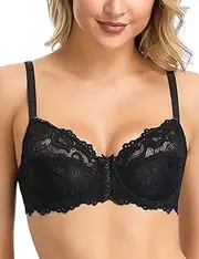 [WingsLove] Women's Full Coverage Non-padded Bra Soft Cup Floral Lace Underwire Bra