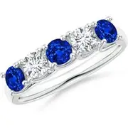Lab-Grown Half Eternity Five Stone Sapphire and Lab Diamond Wedding Ring