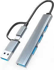 USB C Hub USB Hub 3.0, Aluminum 4 in 1 USB Extender, 4 x USB 3.0 Compatible with MacBook, iPad Pro, iPhone 15 Pro/Pro Max, Dell, HP, Chromebook.