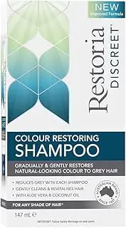 Restoria Discreet Colour Restoring Shampoo, Gradually Restores Natural Colour To Grey Hair, For Any Shade Of Hair, With Aloe Vera & Coconut Oil, 147ml