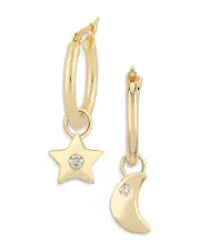 Bloomingdale's Fine Collection Diamond Star & Moon Dangle Hoop Earrings in 14K Yellow Gold, 0.02 tcw
