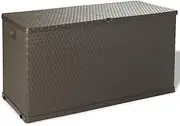 120x56x63 cm PP Rattan Outdoor Storage Box, Garden Storage Box for Patio Furniture Put Cushions, Throw Pillows, Garden Tools, Easy Assembly, Brown