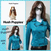 在飛比找Yahoo!奇摩拍賣優惠-美國品牌 HUSH PUPPIES 美感雙排扣亮青色外套，尺