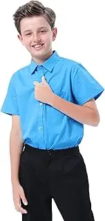 [mintgreen] Shirts for Boys, Cotton, Plain, Short Sleeve, Children's Shirts, 128-164