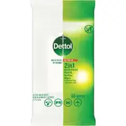 Dettol 2 in 1 Hands and Surfaces Antibacterial Wipes 60 pack