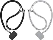 Universal Cell Phone Strap (2 Pack), Crossbody Phone Lanyards for Neck Adjustable Wrist Straps as Phone Grip Compatible with Most Phone Cases,Black Light Grey