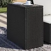 Garden Table Garden Side Table with Glass Top Black 58x27.5x55 cm Poly Rattan