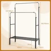 Double Rod Garment Rack with Adjustable Height and Shoe Storage, Black/Silver