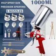 Home Spray Gun Kit Auto Paint Air Gun Gravity Feed Car Primer +3 Nozzles Sprayer
