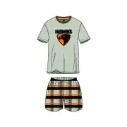 Official AFL Boys & Girls Size 8-16 Hawthorn Hawks Short Check PJS Set