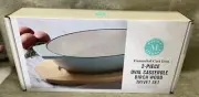 Martha Stewart 2-piece Oval Casserole Birch Wood Trivet Set cast iron Turquoise