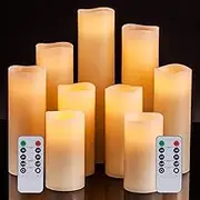 Pandaing Flameless Candles Battery Operated LED Pillar Real Wax Flickering Electric Unscented Candles with Remote Control Cycling 24 Hours Timer Ivory Color Set of 9
