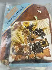 Columbia Minerva Creative Crewel Vintage 1973 Wheat & Flowers Pillow Kit #7312