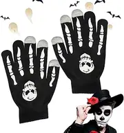 [wiroouia] Stretch Knit Skeleton Warm Gloves,Black White Riding Knit Skeleton Mitts - Skeleton Gloves for Riding, Running, Climbing, Walking