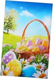 OSALADI Photo Background Cloth with Cartoon Egg Flower Grass Patterns Durable Vinyl Backdrop for Festive Outdoor Scenic Photography Reusable for Multiple Celebrations