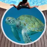 Turtle Cramped Round Beach Pool Towel Fringe 150cm Throw Yoga Picnic Blanket Mat