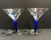 Millefiori Cobalt Blue Cocktail Martini Glasses, Set Of 2, New With Tags