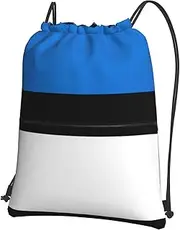 EdWal Flag Of Estonia Print Drawstring Backpack Gym Bags Sports Bags With Zipper Pocket For Travel Beach, Black, One Size