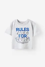[Cotton On Kids] Cotton On Kids - Bobbi Short Sleeve Graphic Tee - Cloud marle/rules are for fools 0-3M CLOUD MARLE/RULES ARE FOR FOOLS