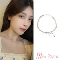 在飛比找momo購物網優惠-【MISS KOREA】韓國設計極簡優雅雙層蝴蝶結珍珠疊戴項