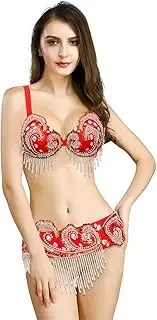 [ROYAL SMEELA] Belly Dance Costume for Women Tribal Belly Dance Bra and Belt Sexy Professional Dancing Outfit Carnival Bra Belt