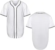 [MESOSPERO] Mens Blank Plain Baseball Jersey Button Down Shirts Sports Hip Hop Hipster Jersey S-3XL (White, 3X-Large)