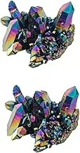 Mobestech 2pcs Natural Crystal Cluster Home Decor Electroplated Gemstones for DIY Crafts Fish Tank Decoration Healing Stones for Feng Shui and Art Projects