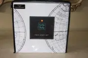 CYNTHIA ROWLEY WORLD MAP GLOBE PRINT TWIN SHEET SET - BLACK/WHITE - 3PC