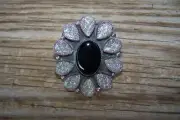 $350 M&S Navajo Southwestern Sterling Onyx Glitter Glass Cluster Flower Ring 7
