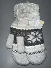 Winter Sherpa Lined Snowflake Knit Mettens, Dark Light Gray/light Gray -One Size