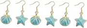 [SHERCHPRY] 2 Pairs Shell Starfish Earrings Asymmetric Earrings Star Earrings Asymmetric Ear Studs Tropical Earrings