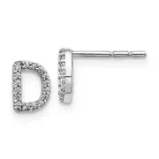 Solid 14k White Gold Simulated CZ Initial D Earrings