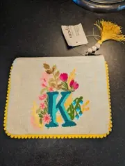 NWT Sundance Beige and Yellow Love Letter "K" Jewelry Pouches