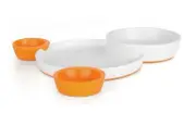 Boon Groovy Interlocking Plate and Bowl Set, Pink/White (Discontinued)
