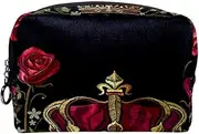 Classical Embroidery Revolvers Golden Crown And Spring Roses Make Up Cosmetics Pouch Bag Case Multifunction Portable Toiletry Organizer for Travel Makeup Utensils