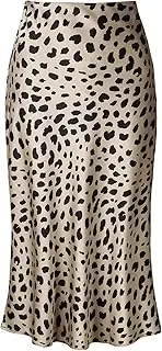 [Keasmto] Leopard Print Skirt for Women Cheetah High Waist Silk Satin Elasticized Skirt