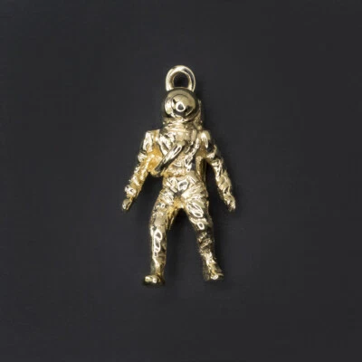 SOLID 14k YELLOW GOLD ASTRONAUT CHARM PENDANT SPACE NECKLACE NASA NEIL ARMSTRONG
