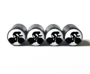 TT Time Trial Triathlon Bike Rider Tire Valve Caps - Black Aluminum - Set of 4