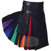 Active Men's Black Leather Straps Rainbow Utility Kilt