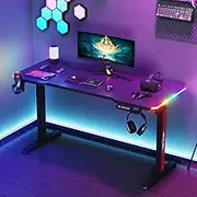 Advwin Electric Standing Desk, Gaming Desk RGB LED, Carbon Fiber Desktop Ergonomic Sit Stand Desk with Height Adjustable and Smart Memory Preset, Computer Workstations for Home & Office, Black, 140cm