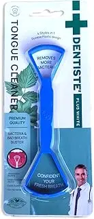 DENTISTE Tongue Scraper For Adults Plastic Non Metal Tongue Cleaner 2 in 1 - Reusable, Blue Quality Tongue Scraper Plastics, Bad Breath Treatment 1 Pack