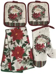 Holiday Kitchen textile bundle, oven mitt, potholder and kitchen towel - 5 PCS