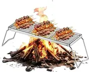 Rack for Outdoor Grill - Folding BBQ Grill Rack | Portable Griddle Fire Pit Stand Stainless Steel for Backpacking Yard Gathering Hiking Meat Vegetables Beef Chicken