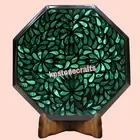 24" Vintage Black Marble Side Table Inlaid with Malachite Gemstone