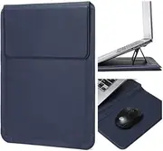 Jarttarn 15-16 Inch Laptop Sleeve with Stand and Mouse Pad Leather Laptop Case Notebook Computer Protective Cover Slim Bag Compatible with Mac-Book Air/Pro Dell Lenovo (Blue)