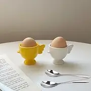 MRDLKNX 2 Pack Ceramic Egg Holder, Egg Cups Holders with 2 Egg Spoons, Egg Cups for Soft Boiled Eggs, Kitchen Breakfast Boiled Cooking, Pottery Housewarming Gift
