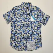 ROBERT GRAHAM Men's Small Shirt Blue Yellow Floral LINEN COTTON Bridgewater NWT