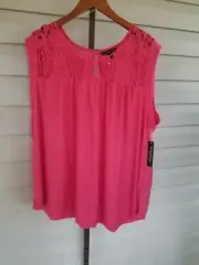 Zac & Rachel Plus Size 3X Blouse Top Tunic Crochet Venus Pink Jersey NWT