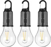 MVIOCS Rechargeable LED Camping Lantern 3 Packs, Camping Essentials, Portable Tent Lights Lamp Bulbs with Clip Hook for Power Outages Hiking Hurricane Decorations Emergency Backpacking Fishing