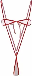 [Generic] Women Slingshot Micro Mini Swimsuit Strappy One Piece Swimwear Sexy See Thru Bikini Set Rose Red